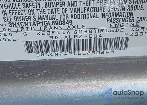 2016 Nissan Versa 1.6 Sv из США, поврежденный, VIN 3N1CN7AP1GL890849